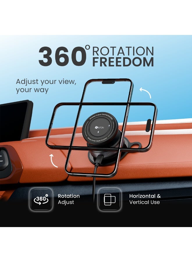 اكساستون شاحن سيارة لاسلكي مغناطيسي من مع شحن سريع بقوة 15 واط، وحامل هاتف 2 في 1 مع شحن مغناطيسي وسلكي، وحامل سيارة دوار 360 درجة، وحامل هاتف آمن، متوافق مع هواتف iPhone وSamsung الذكية (أسود، NCH17W) - Image 3